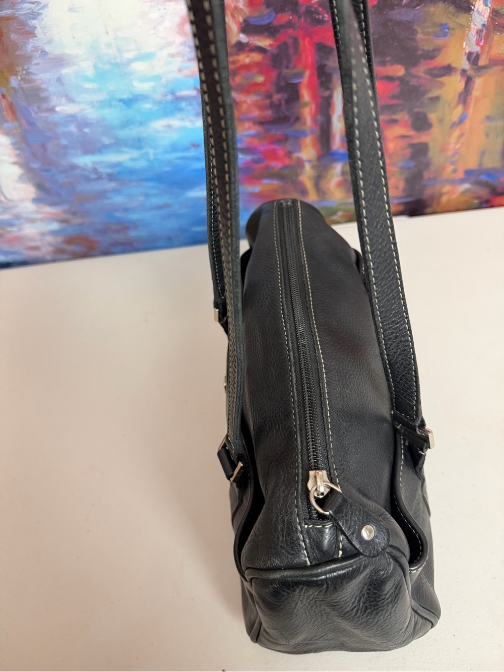 Vintage Roots Canada Black Genuine Leather Shoulder Bag Made in Canada - Picture 10 of 12